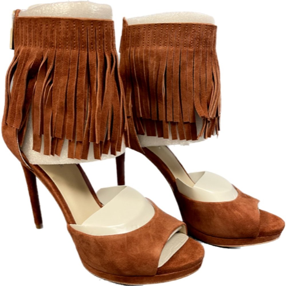 KENNETH COLE NEW YORK Women's Geneva Dress heels w/ Fringe RUST NEW IN BOX 7.5